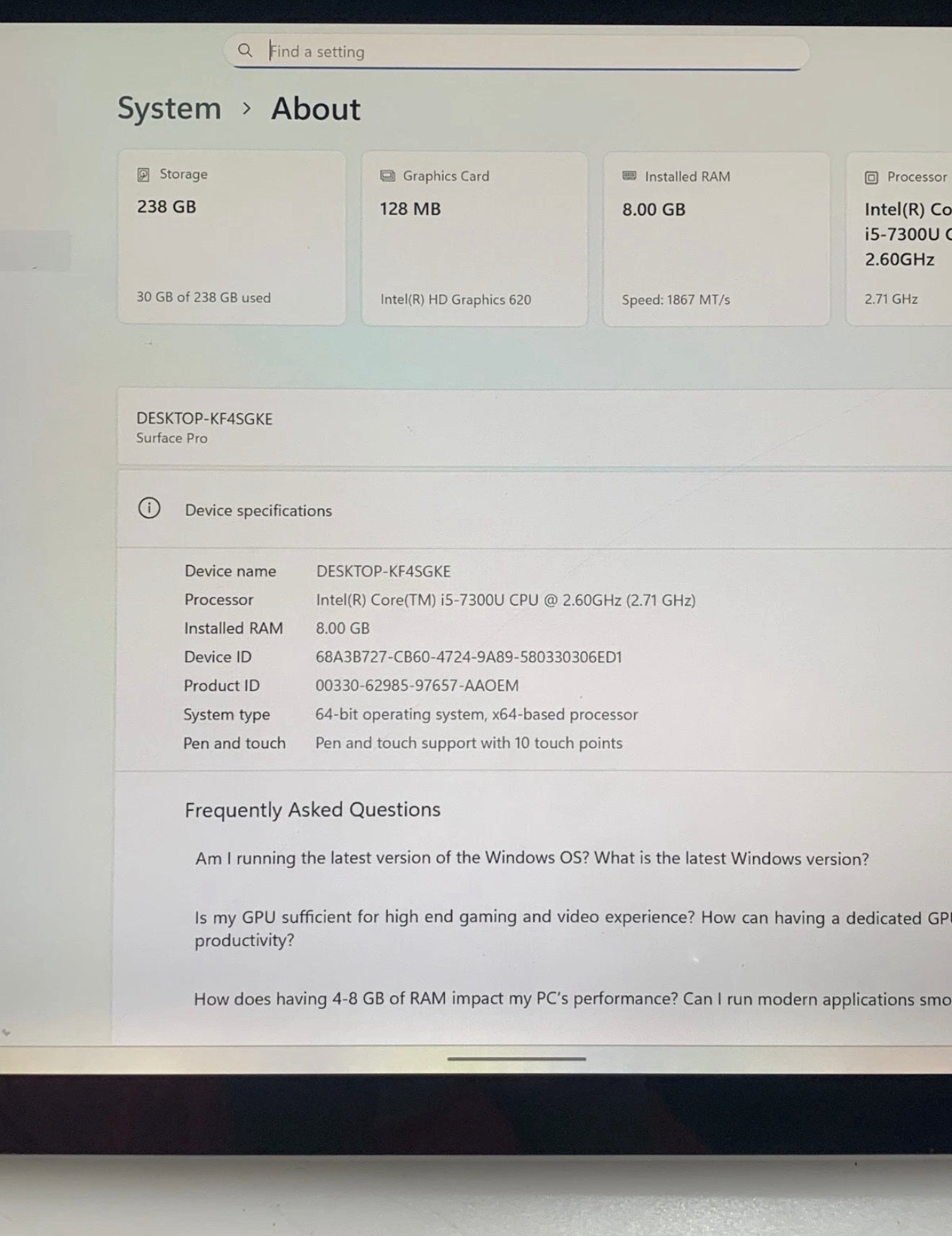 Microsoft Surface Pro 5 256GB 8GB RAM WiFi 1796 Silver Intel Core i5-7300U (Used) image 2